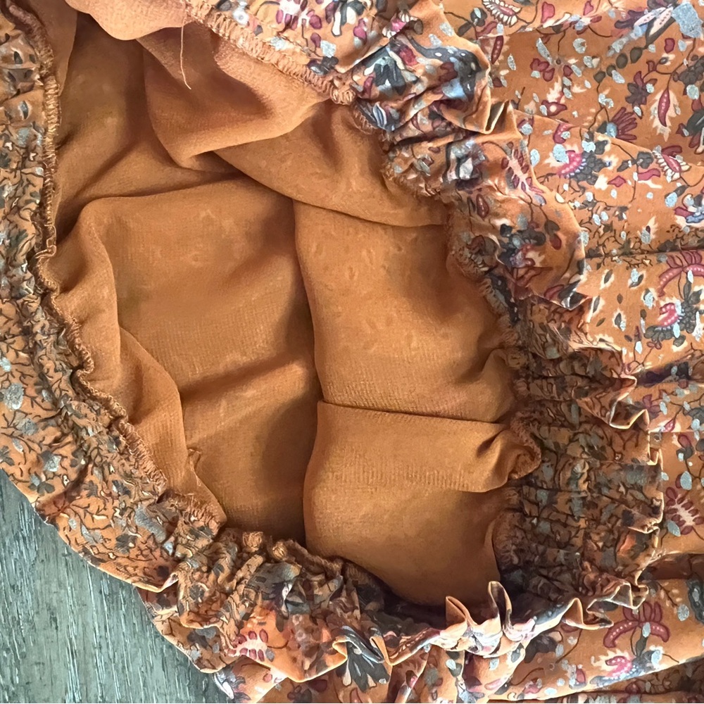 Elan Rust Floral Ruffle-Trim Long Sleeve Blouse size Large - Picture 7 of 7